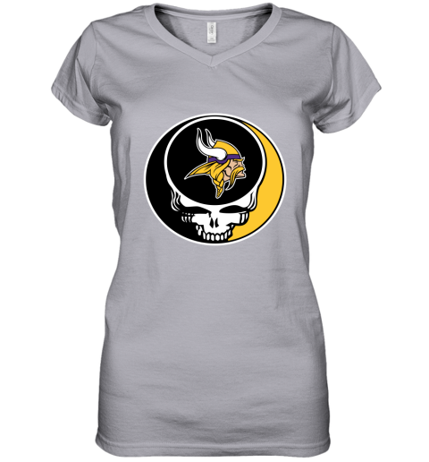 NFL Minnesota Vikings Grateful Dead Rock Band Football Sports BIZVyqVoqWt women v neck t shirt 39 95 151514 front sport grey