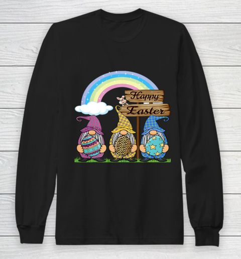 Gnome Easter Shirt Women Leopard Print Easter Egg Teen Girls Long Sleeve T-Shirt