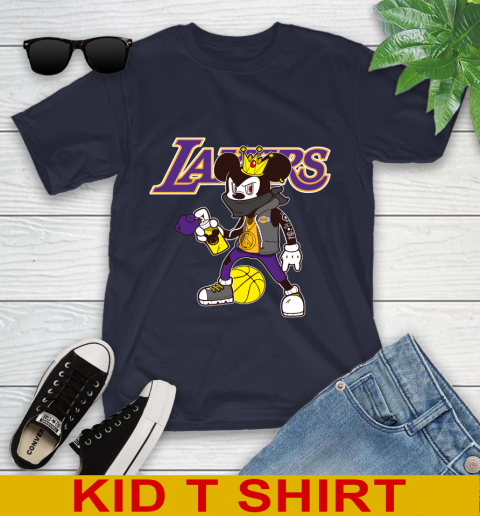 Los Angeles Lakers NBA Basketball Mickey Peace Sign Sports Youth T-Shirt 3