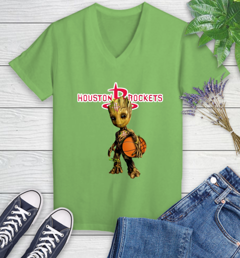 Houston Rockets NBA Basketball Groot Marvel Guardians Of The Galaxy Women's V-Neck T-Shirt 11