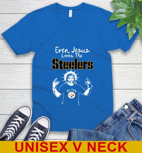 Pittsburgh Steelers NFL Football Even Jesus Loves The Steelers Shirt V-Neck T-Shirt 5