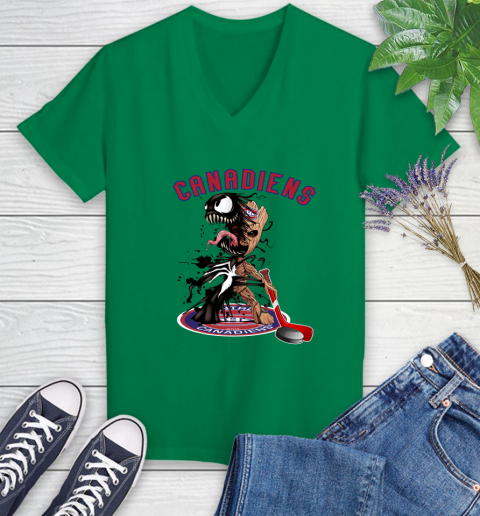 NHL Montreal Canadiens Hockey Venom Groot Guardians Of The Galaxy Women's V-Neck T-Shirt 5