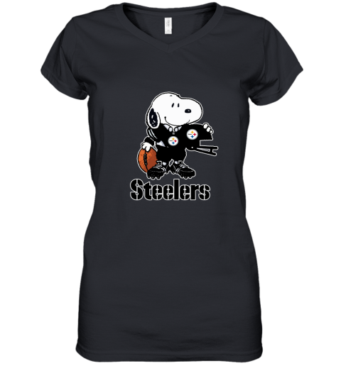 Snoopy A Strong And Proud Pittsburgh Steelers Player NFL Women's V-Neck T-Shirt