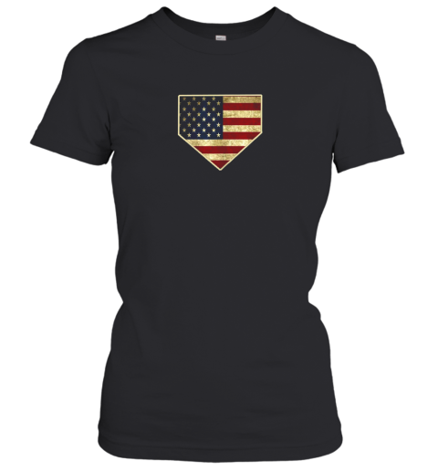 Vintage American Flag Baseball Shirt Home Plate Art Gift Women's T-Shirt
