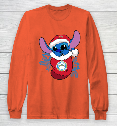 Los Angeles Chargers Christmas Stitch In The Sock Funny Disney NFL Long Sleeve T-Shirt 5
