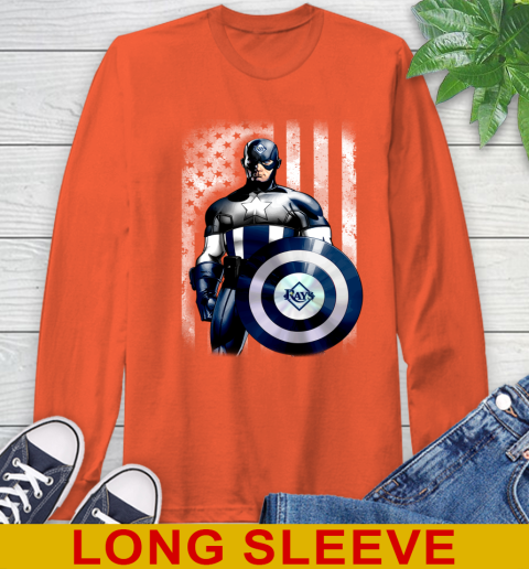 Tampa Bay Rays MLB Baseball Captain America Marvel Avengers American Flag Shirt Long Sleeve T-Shirt 4