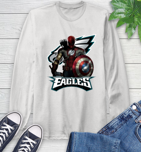 NFL Captain America Thor Spider Man Hawkeye Avengers Endgame Football Philadelphia Eagles Long Sleeve T-Shirt