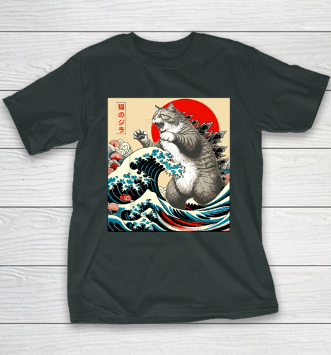 Catzilla Cat Japanese Art Funny Cat Youth T-Shirt 3