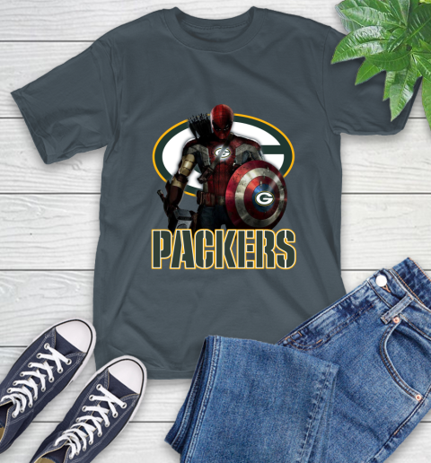 NFL Captain America Thor Spider Man Hawkeye Avengers Endgame Football Green Bay Packers T-Shirt 9