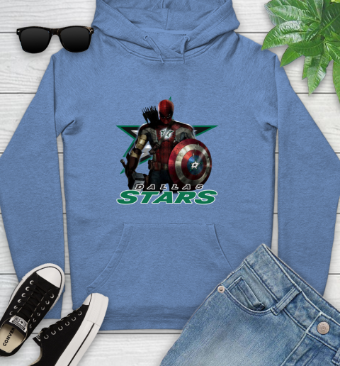 NHL Captain America Thor Spider Man Hawkeye Avengers Endgame Hockey Dallas Stars Youth Hoodie 12