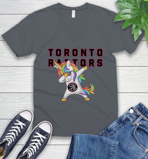 Toronto Raptors NBA Basketball Funny Unicorn Dabbing Sports V-Neck T-Shirt 5