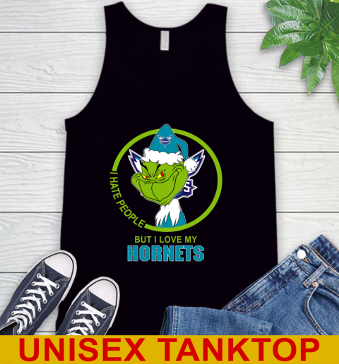 Charlotte Hornets NBA Christmas Grinch I Hate People But I Love My Favorite Basketball Team Tank Top 2