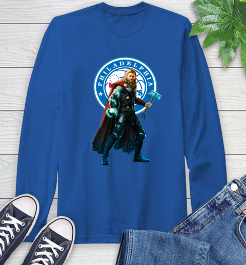 NBA Thor Avengers Endgame Basketball Philadelphia 76ers Long Sleeve T-Shirt 9