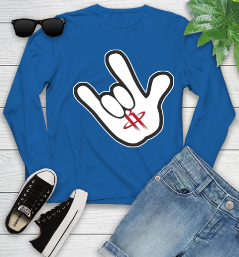 Houston Rockets NBA Basketball Mickey Rock Hand Disney Youth Long Sleeve 9
