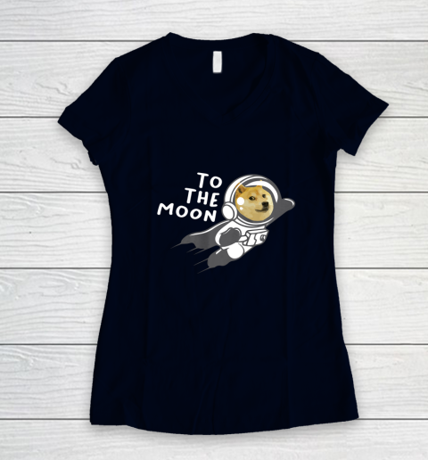 Dogecoin to the Moon Shirt Hodl Doge Coin Crypto Currency Women's V-Neck T-Shirt 2