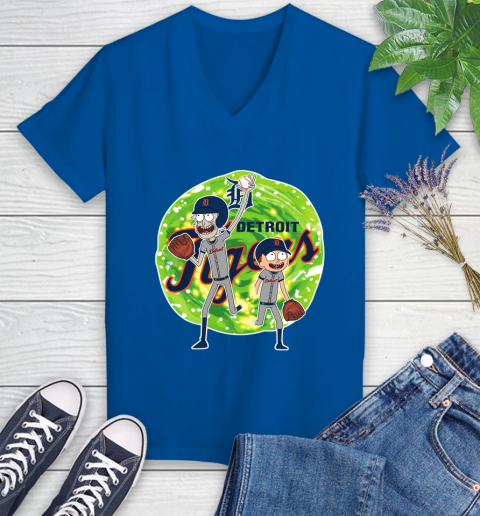 MLB Detroit Tigers Rick And Morty Baseball Sports Women's V-Neck T-Shirt 10