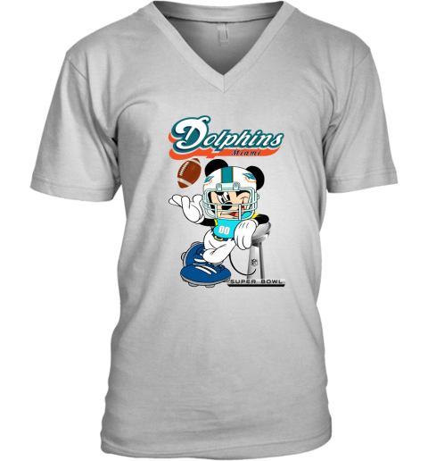 NFL Miami Dolphins Mickey Mouse Disney Football T Shirt Women's V-Neck T- Shirt