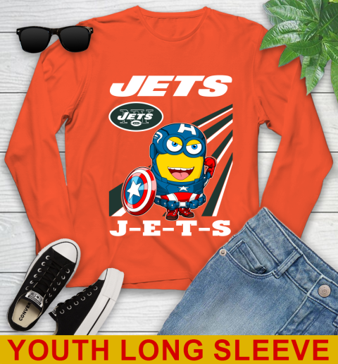 NFL Football New York Jets Captain America Marvel Avengers Minion Shirt Youth Long Sleeve 3