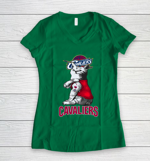 NBA Basketball My Cat Loves Cleveland Cavaliers Women's V-Neck T-Shirt 3