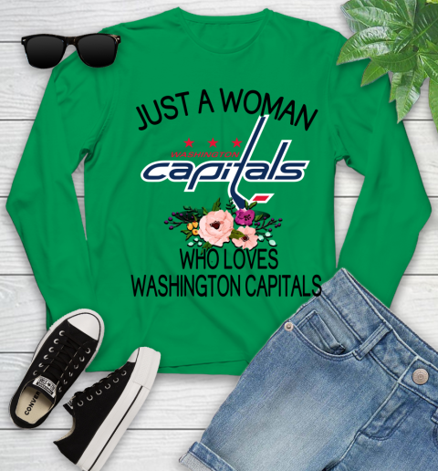 NHL Just A Woman Who Loves Washington Capitals Hockey Sports Youth Long Sleeve 4