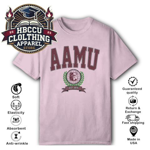 Alabama A&M Bulldog HBCU T-Shirt zmxo alabama aamp m bulldog hbcu classic t shirt 2 front light pink HBCU Clothing Apparel