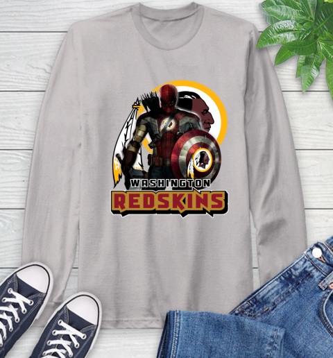 NFL Captain America Thor Spider Man Hawkeye Avengers Endgame Football Washington Redskins Long Sleeve T-Shirt 12