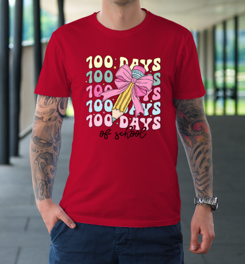 100 Days of School Girls Coquette Bow 100th Day of School T-Shirt 6