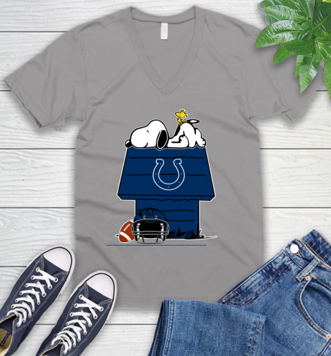Indianapolis Colts NFL Football Snoopy Woodstock The Peanuts Movie V-Neck T-Shirt 4