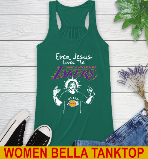 Los Angeles Lakers NBA Basketball Even Jesus Loves The Lakers Shirt Racerback Tank - Image 6