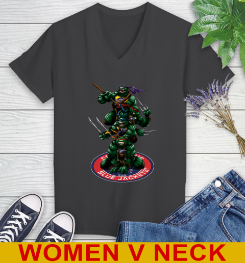 NHL Hockey Columbus Blue Jackets Teenage Mutant Ninja Turtles Shirt Women's V-Neck T-Shirt 9