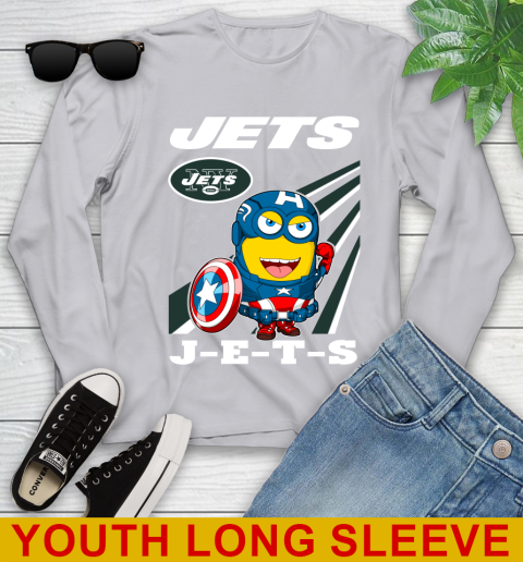 NFL Football New York Jets Captain America Marvel Avengers Minion Shirt Youth Long Sleeve 5