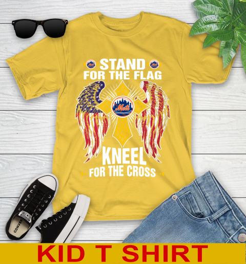 MLB Baseball New York Mets Stand For Flag Kneel For The Cross Shirt Youth T-Shirt 9