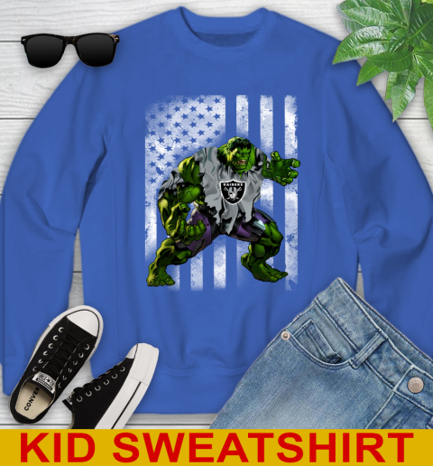 Oakland Raiders Hulk Marvel Avengers NFL Football American Flag Youth Sweatshirt 6