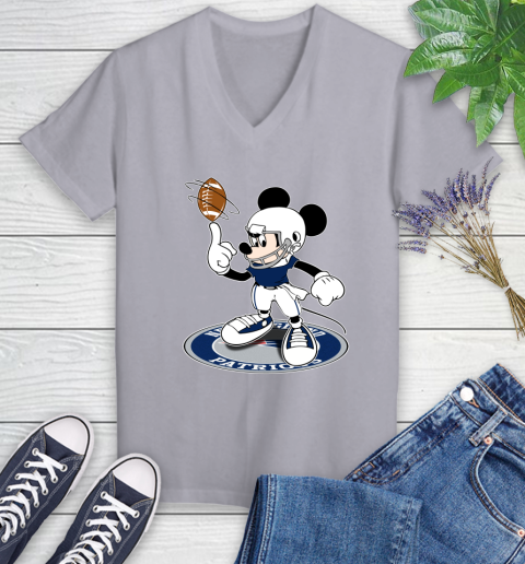 NFL Football New England Patriots Cheerful Mickey Disney Shirt Women's V-Neck T-Shirt 4