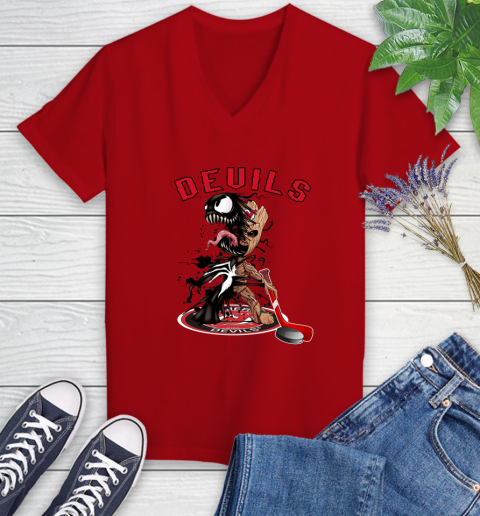 NHL New Jersey Devils Hockey Venom Groot Guardians Of The Galaxy Women's V-Neck T-Shirt 12