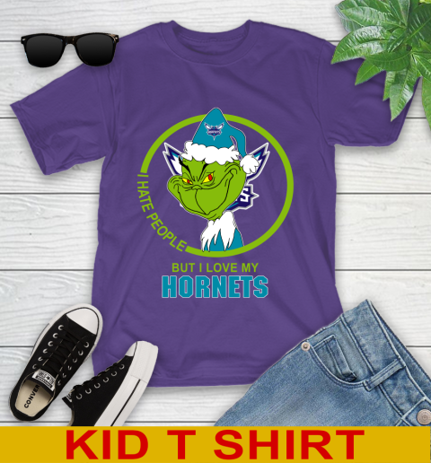 Charlotte Hornets NBA Christmas Grinch I Hate People But I Love My Favorite Basketball Team Youth T-Shirt 4