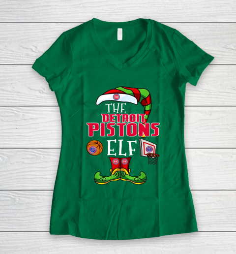 Detroit Pistons Christmas ELF Funny NBA Women's V-Neck T-Shirt 3