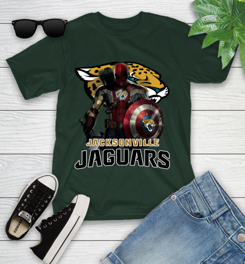 NFL Captain America Thor Spider Man Hawkeye Avengers Endgame Football Jacksonville Jaguars Youth T-Shirt 5