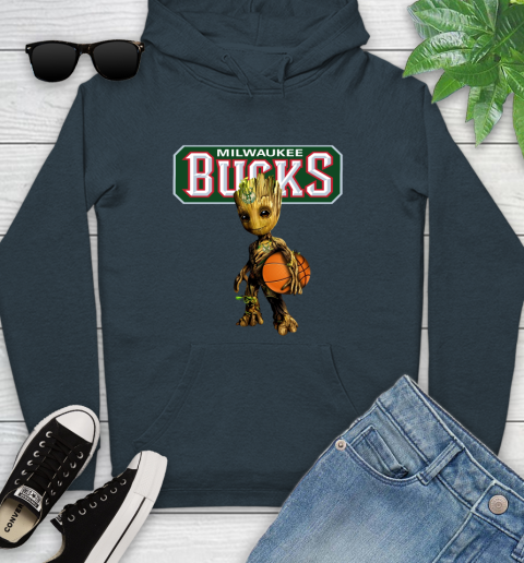 Milwaukee Bucks NBA Basketball Groot Marvel Guardians Of The Galaxy Youth Hoodie 8