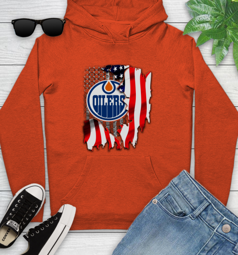 Edmonton Oilers NHL Hockey American Flag Youth Hoodie 4