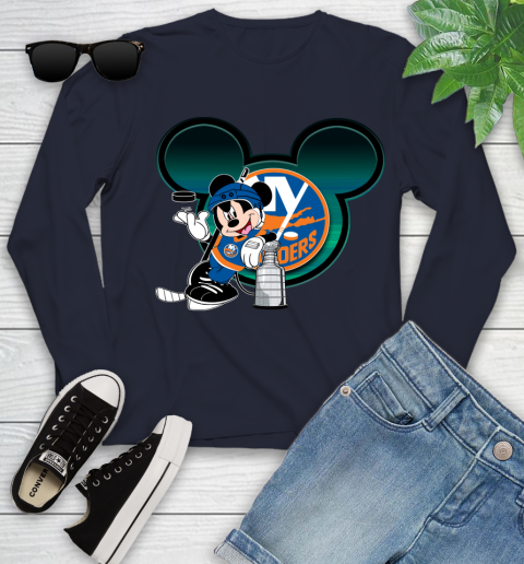 NHL New York Islanders Stanley Cup Mickey Mouse Disney Hockey T Shirt Youth Long Sleeve 3