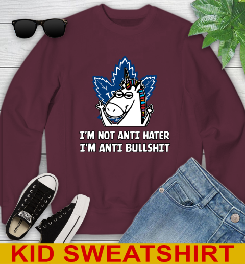 Toronto Maple Leafs NHL Hockey Unicorn I'm Not Anti Hater I'm Anti Bullshit Youth Sweatshirt 6 Toronto Maple Leafs NHL Hockey Unicorn I'm Not Anti Hater I'm Anti Bullshit Youth Sweatshirt - Image 6