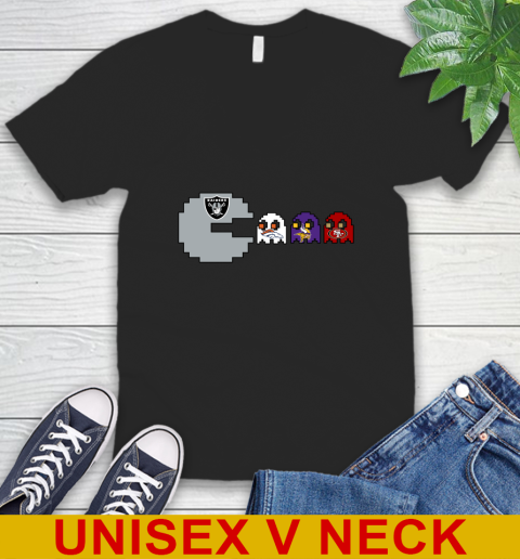 Oakland Raiders NFL Football Pac Man Champion V-Neck T-Shirt 2