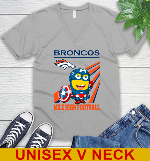 NFL Football Denver Broncos Captain America Marvel Avengers Minion Shirt V-Neck T-Shirt 3