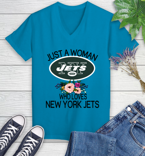 NFL Just A Woman Who Loves New York Jets Football Sports Women's V-Neck T-Shirt 4