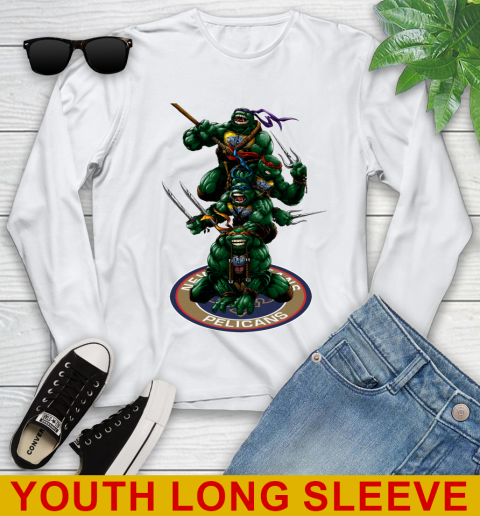 NBA Basketball New Orleans Pelicans Teenage Mutant Ninja Turtles Shirt Youth Long Sleeve