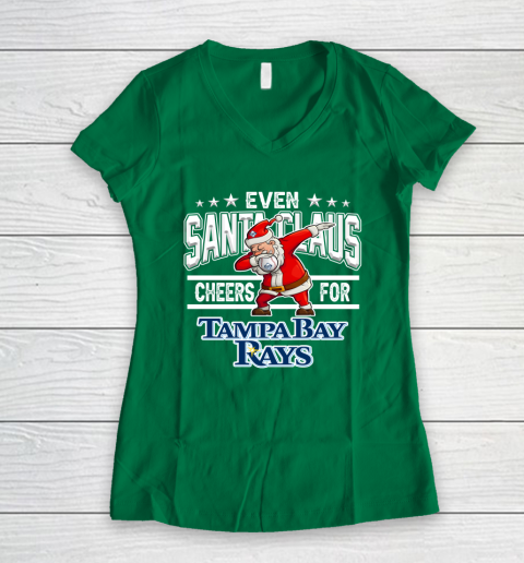 Tampa Bay Rays Even Santa Claus Cheers For Christmas MLB Women's V-Neck T-Shirt 3