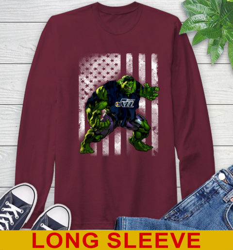 Utah Jazz Hulk Marvel Avengers NBA Basketball American Flag Long Sleeve T-Shirt 7