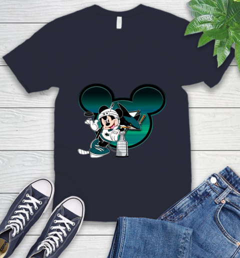 NHL San Jose Sharks Stanley Cup Mickey Mouse Disney Hockey T Shirt V-Neck T-Shirt 3