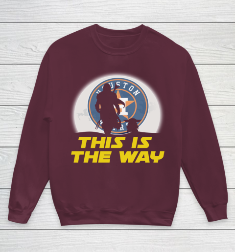 Houston Astros MLB Baseball Star Wars Yoda And Mandalorian This Is The Way Youth Sweatshirt 4